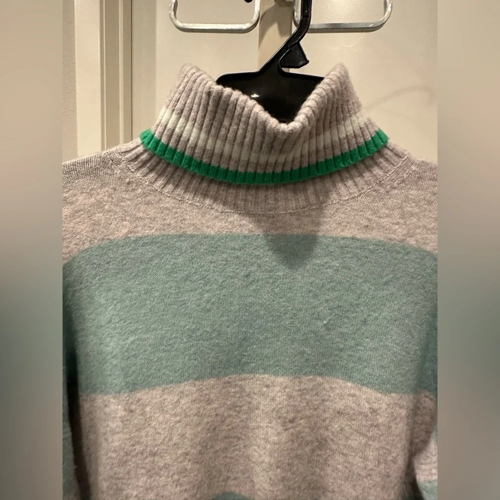 J.Crew Tipped Striped Supersoft Turtleneck Sweater XS Mint Gray Wool Alpaca